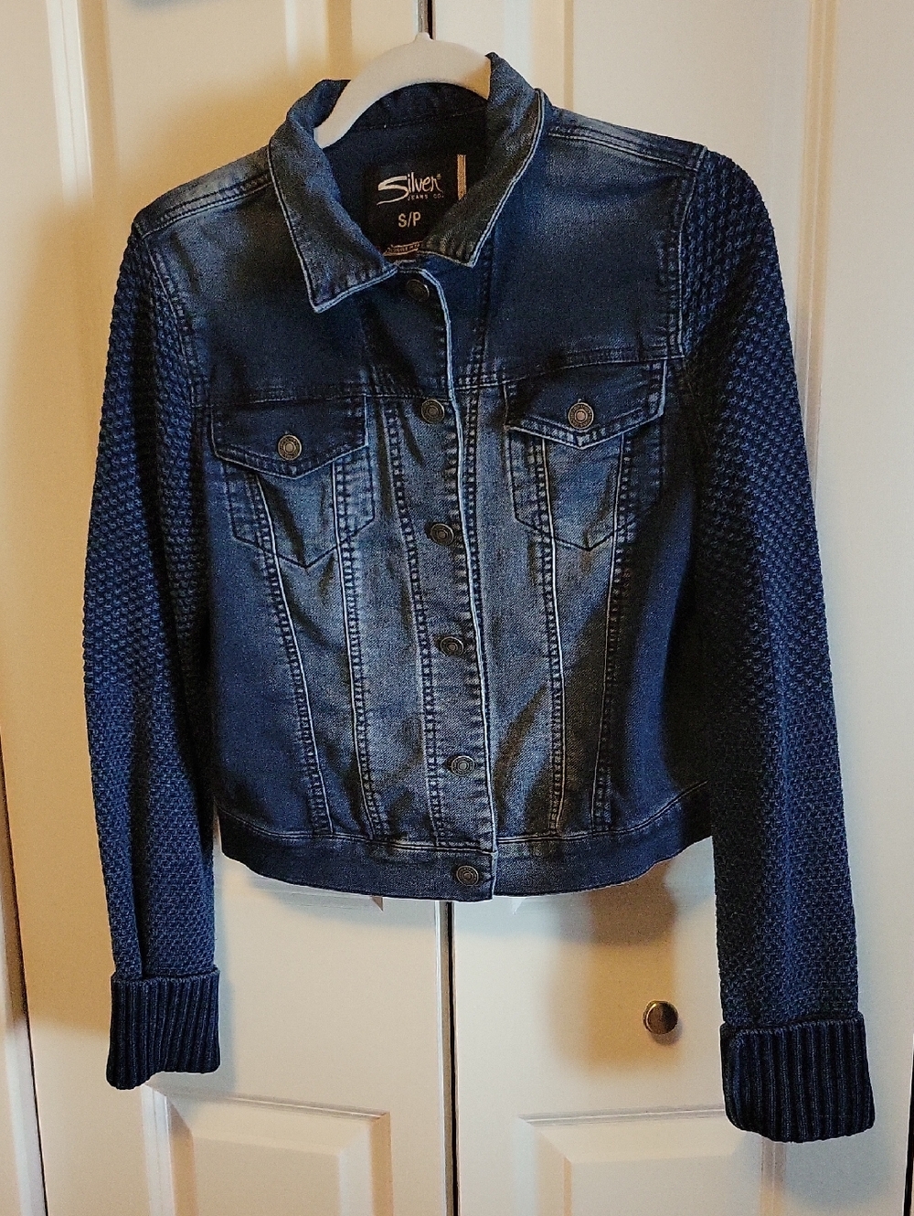 Silver Jeans Navy Blue Mixed-Media Denim Jacket